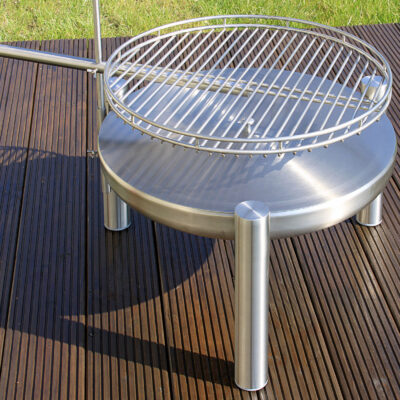 Feuerschale 70 cm mit Grillrost am Stab und Deckel, INOX