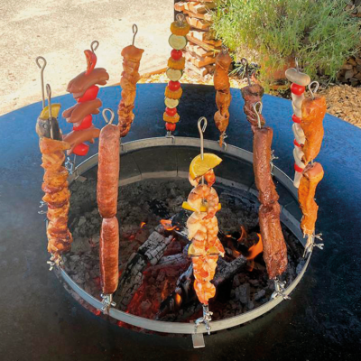 Grillgut-Stopper Inox inkl. Halterungen und Spiesse zu Feuerschale mit Grillring